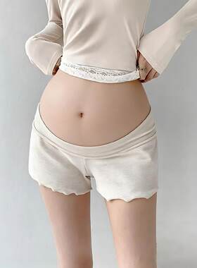 孕妇短裤夏季无托腹带外穿木耳边三分裤折叠高腰打底裤薄款安全裤