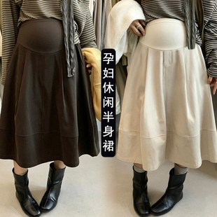 孕妇半身裙秋冬装高腰托腹花苞裙外穿半裙五分中裙小个子孕期短裙