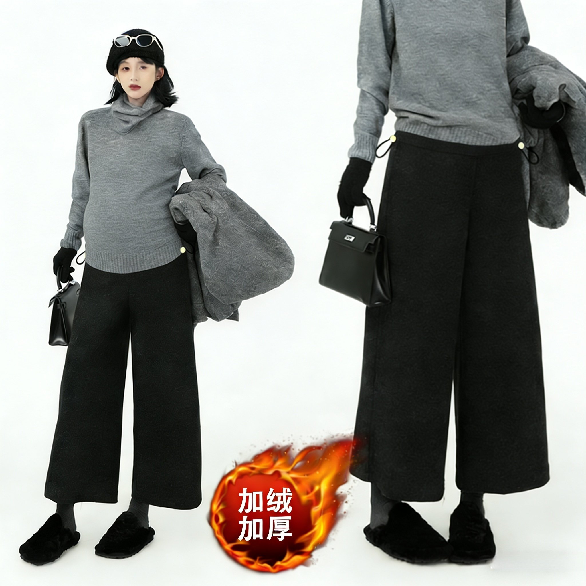 孕妇裤子毛呢阔腿裤春秋冬外穿侧边调节加绒宽松直筒裤外穿九分裤,孕妇装/孕产妇用品/营养,孕妇打底裤,淘宝优惠券,粉丝福利购,淘宝优惠卷