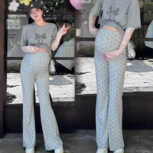 孕妇针织微喇裤子夏春秋波点无调节带垂坠感托腹打底裤微喇休闲裤