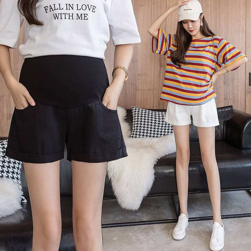 简约风~2020新款夏季孕妇牛仔短裤薄款外穿时尚翻边阔腿孕妈短裤