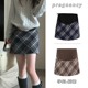 孕妇半身裙秋冬小个子托腹美式 短裤 复古毛呢格子包臀裙加厚外穿裙