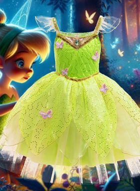 女童小精灵公主裙夏新款儿童cosplay蒂安娜Tinkerbell六一演出服