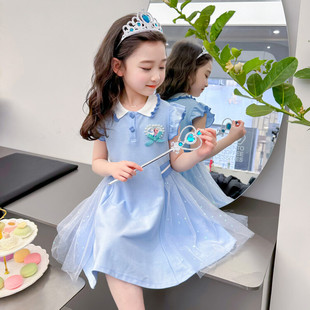 女童爱莎公主连衣裙2024年新款 lo裙子 甜美po 女孩艾莎洋气小飞袖