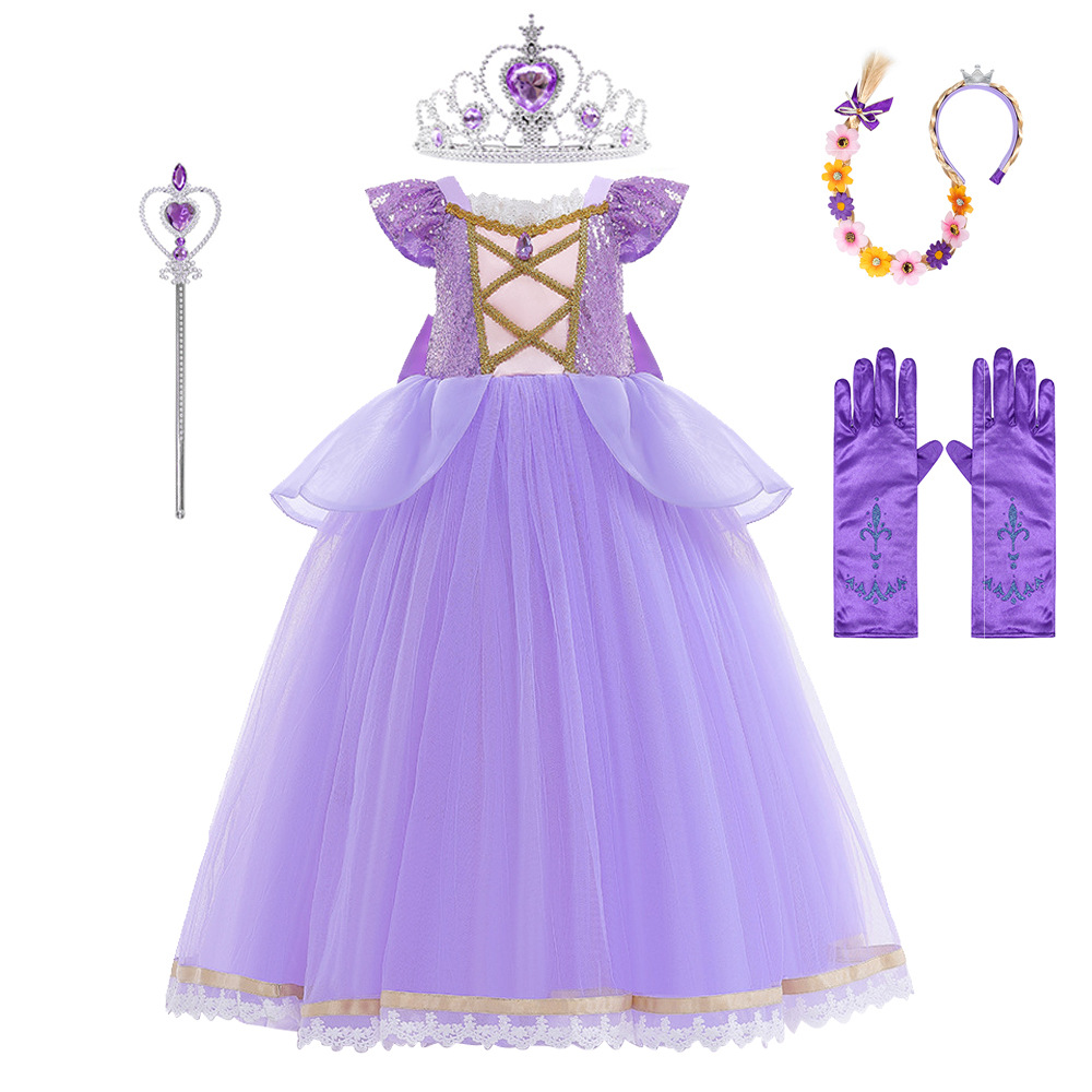 女童长发公主乐佩礼服蓬蓬连衣裙