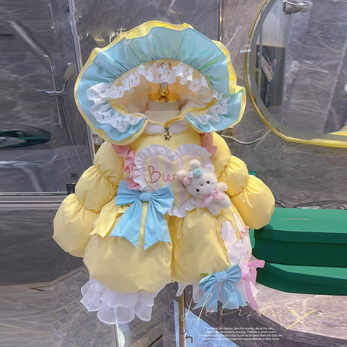 女童小公仔可爱洛丽塔棉服连帽