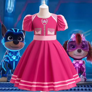 新款外贸汪汪队cos天天同款儿童连衣裙女童泡泡袖聚会表演礼服裙