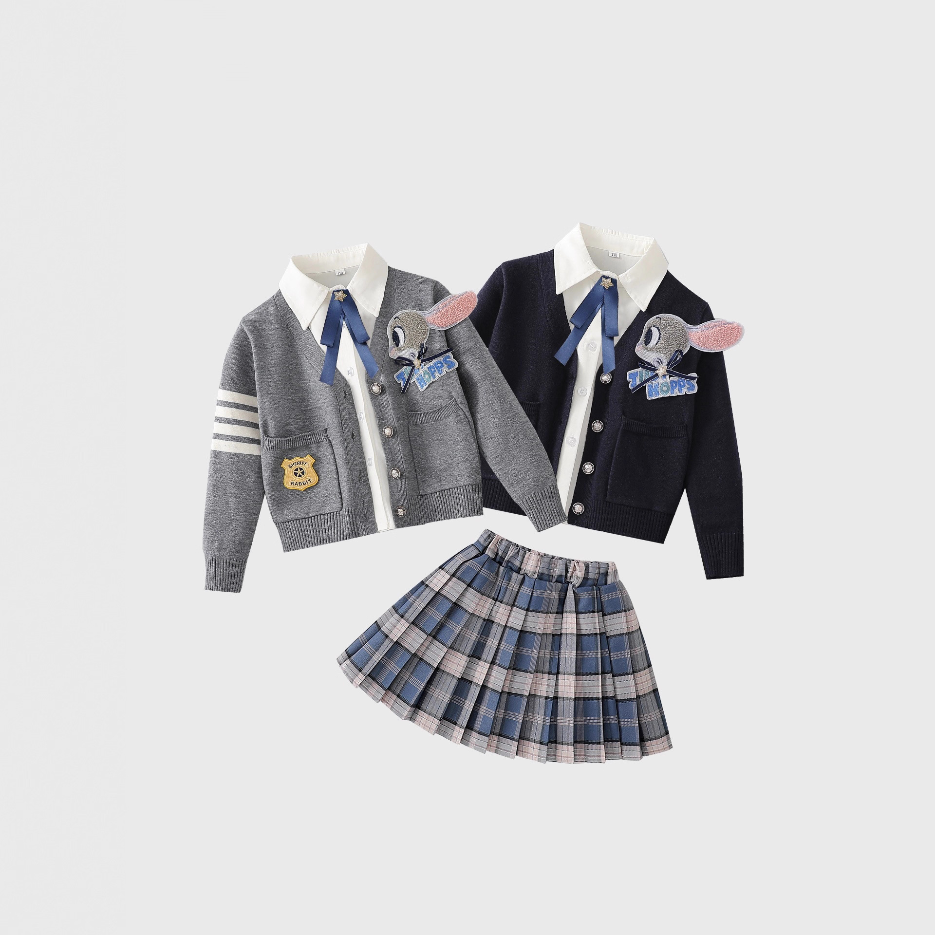 兔子警官JK开衫毛衣百褶裙三件套