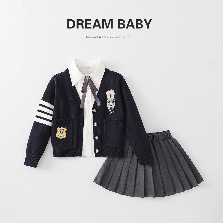 女童学院风JK制服针织开衫百褶裙