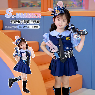 夏女童疯狂动物城朱迪短袖连衣裙jk兔子警官三件套百褶短裙卡通5