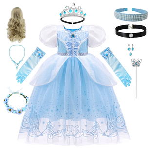 夏新款女童灰姑娘公主裙cosplay辛德瑞拉话剧角色扮演服高端礼服7