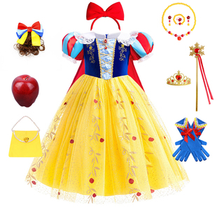 女童白雪公主裙cos扮演服小女孩泡泡袖高品质礼服六一表演裙夏季