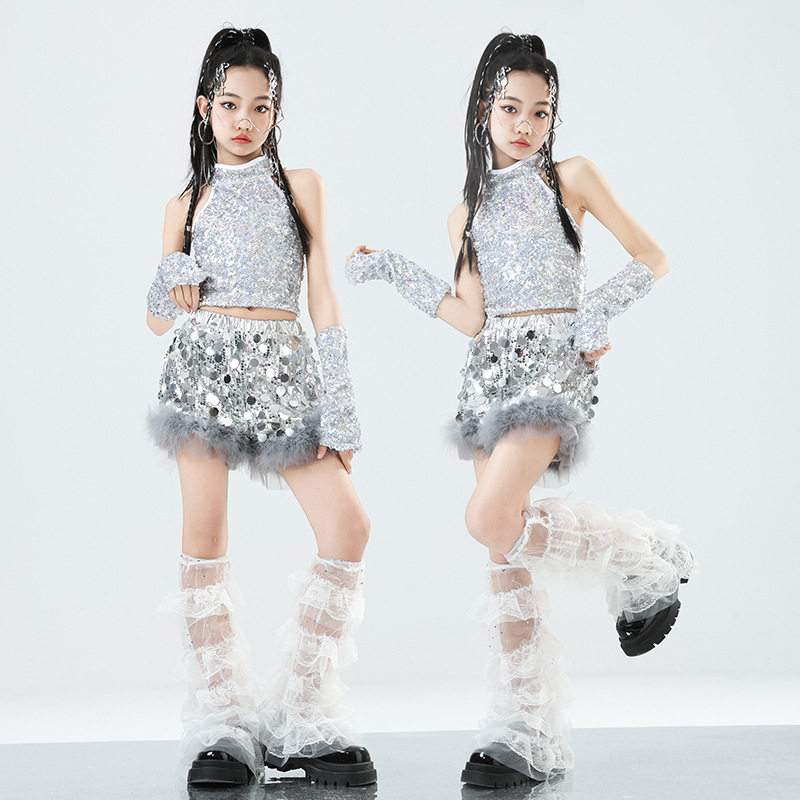 女童爵士舞亮片演出服银色无袖露脐上衣套装甜酷hiphop街舞嘻哈服,童装/婴儿装/亲子装,儿童演出服,淘宝优惠券,粉丝福利购,淘宝优惠卷