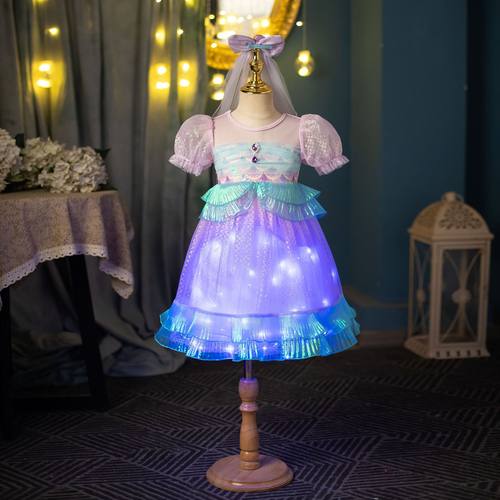 女童美人鱼公主裙发光灯带蓬蓬裙