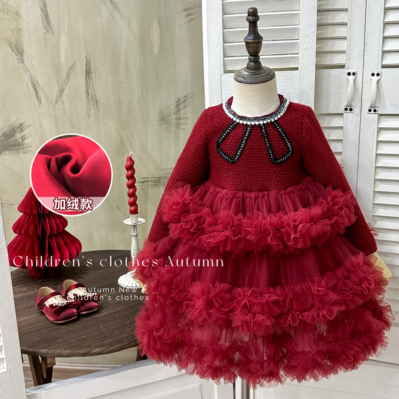 女童冬装跨年洋气圣诞网纱公主裙