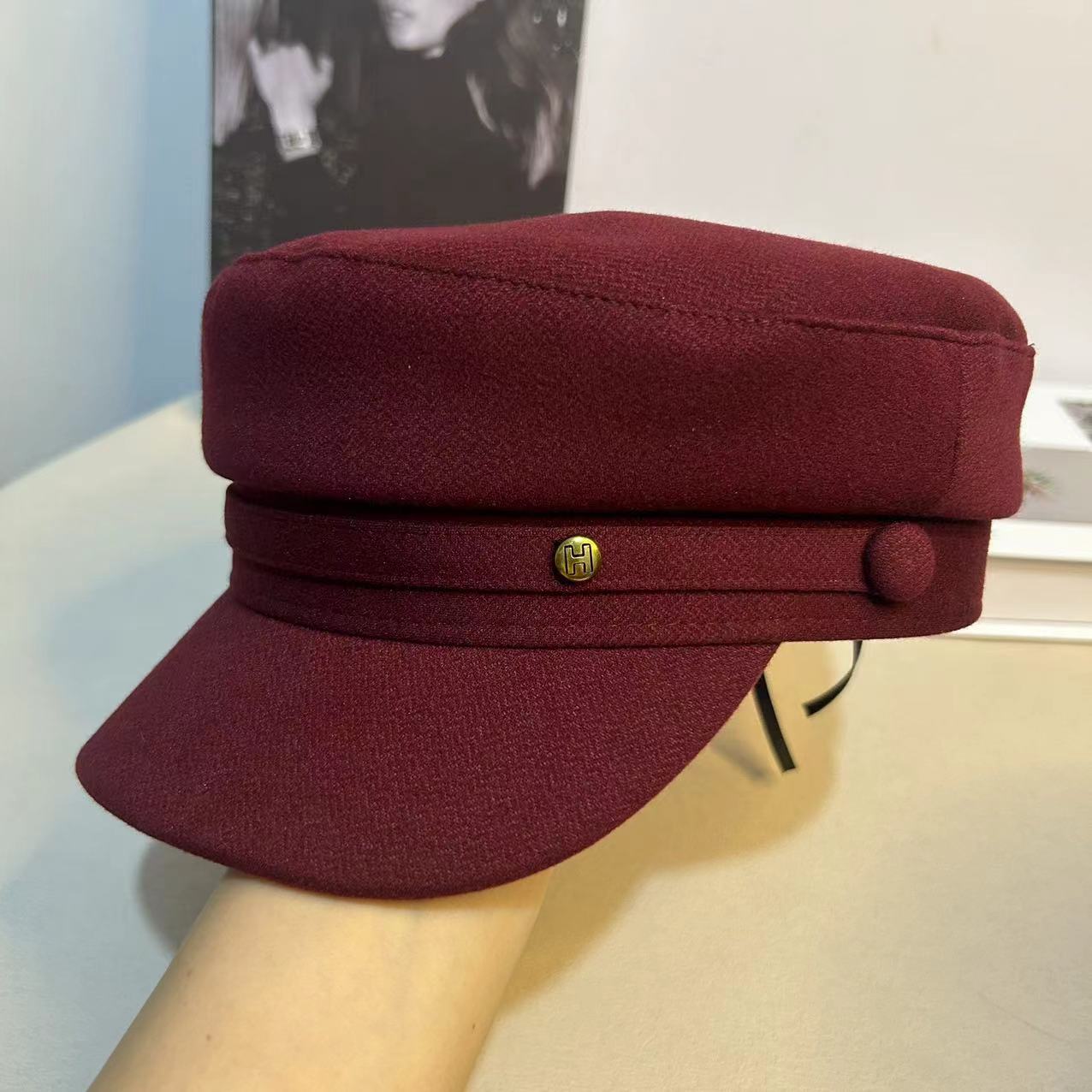 平顶帽逛街休闲女冬季保暖海军帽