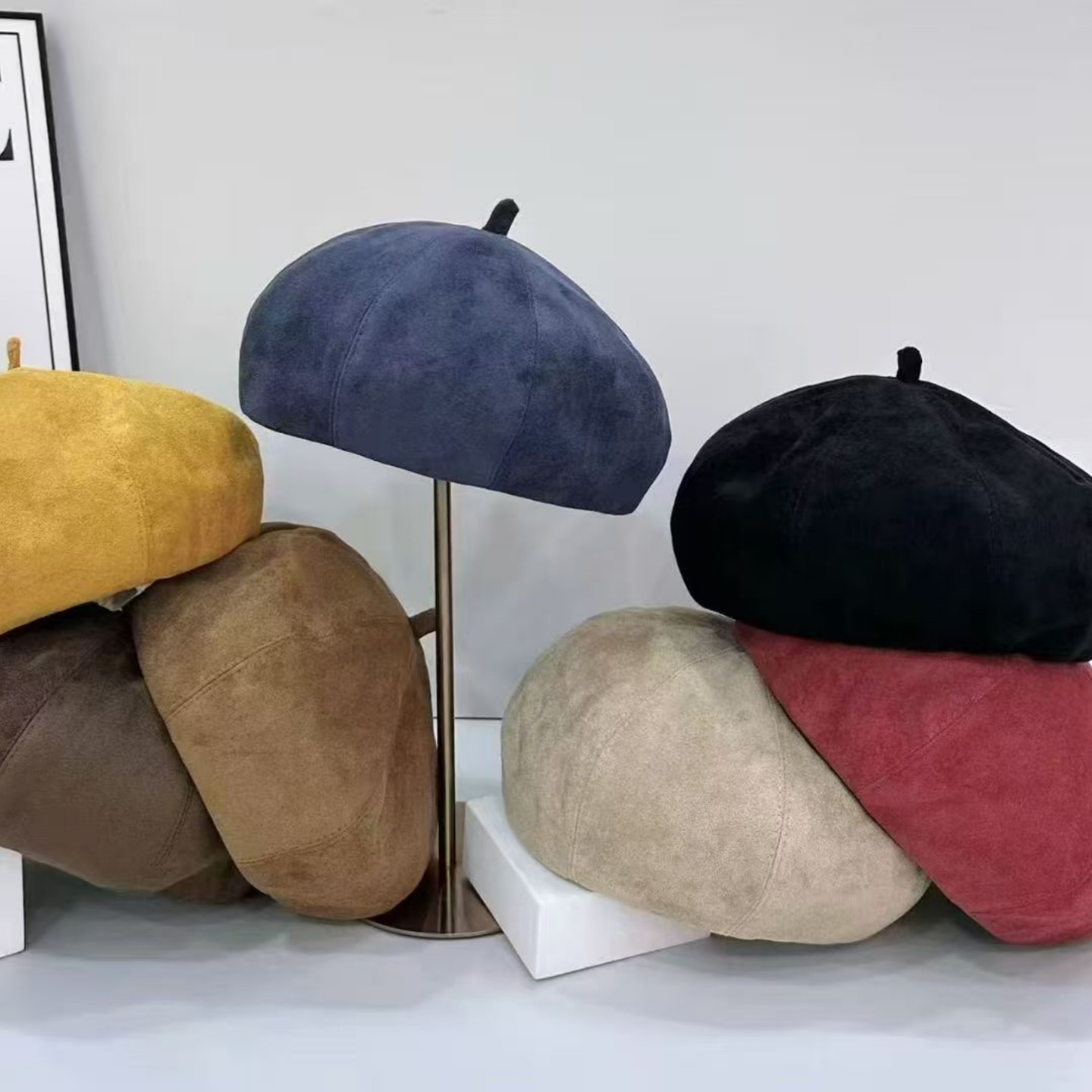 秋季新品纯色复古贝雷帽女画家帽