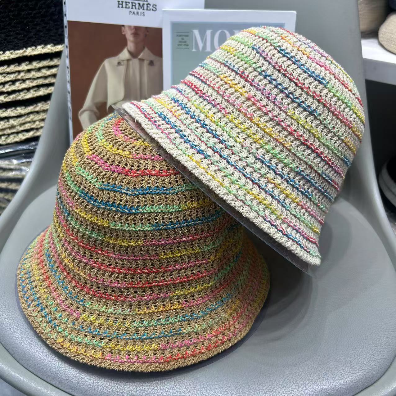 彩色针织渔夫帽夏防晒遮阳水桶帽