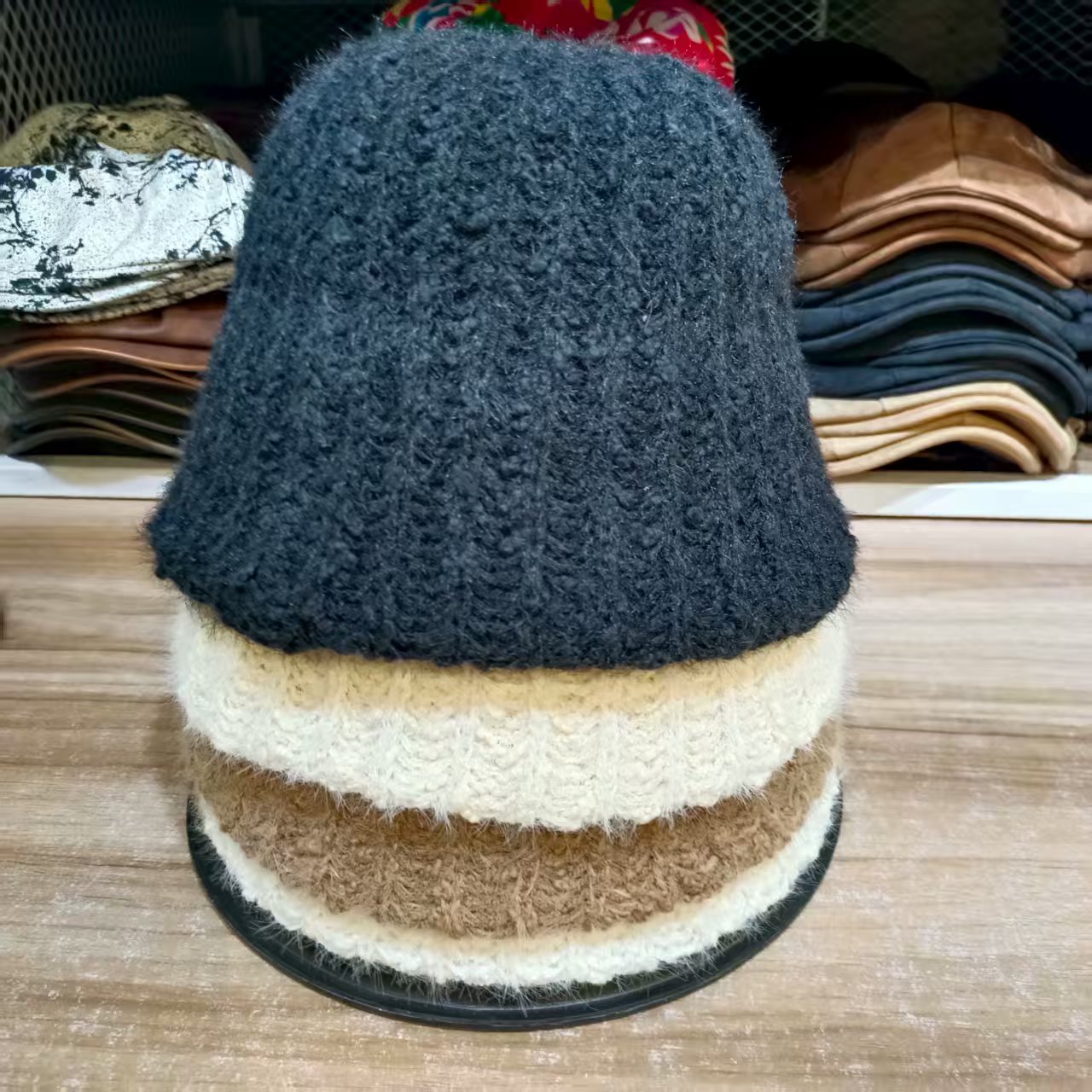 韩版纯色针织镂空渔夫帽女休闲