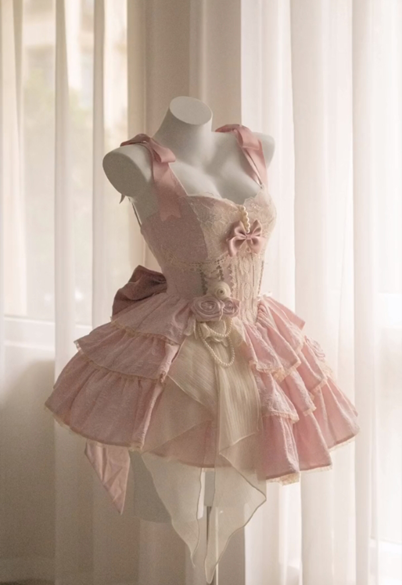 粉色lolita裙芭蕾风三段式狗短洛丽塔jsk生日礼服成人礼