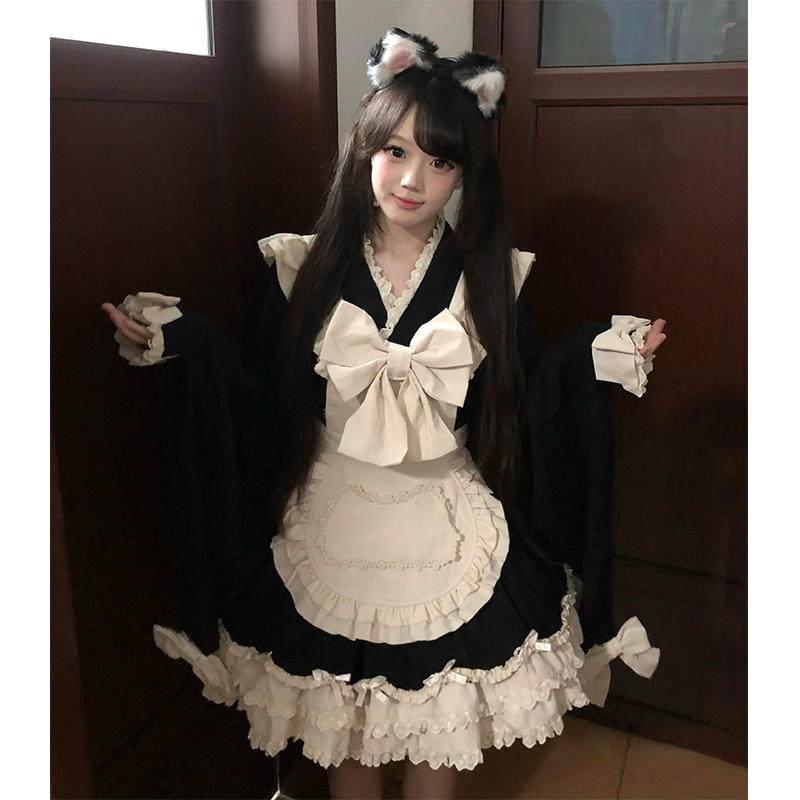 甜美可爱Lolita裙减龄女仆蝴蝶结显瘦蓬蓬连衣裙收腰围裙洛丽塔