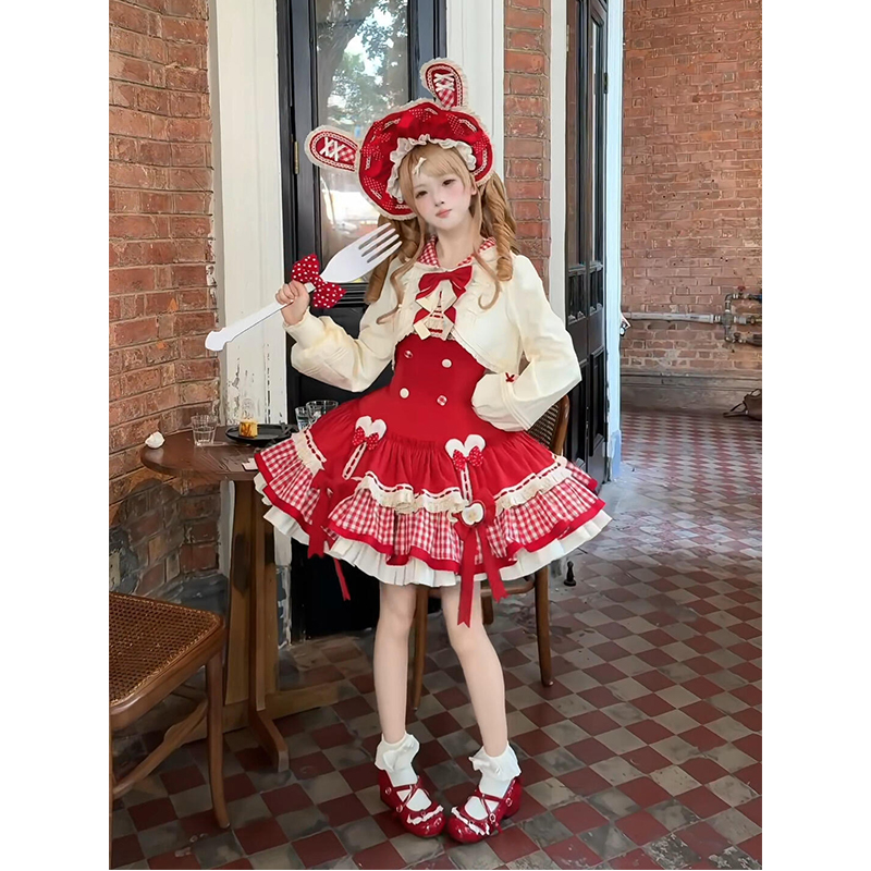 苹果可爱小兔短外套大兔耳朵软萌可爱lolita裙jsk套装洛丽塔洋装