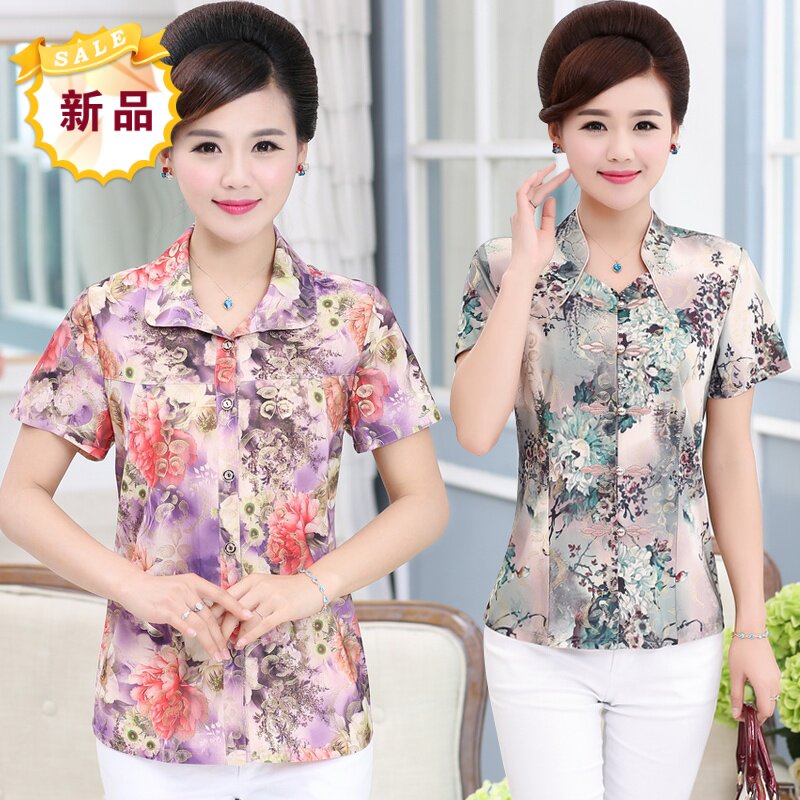 Summer wear Middle aged women Short sleeved shirt necktie Collared clothes Inch shirt 40 45 50 yearin the Women's clothing/Boutique , Middle-aged women  category - from Buy2taobao.com to provide professional Taobao agent buy service