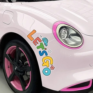 卡通可爱轮眉划痕遮挡装 创意let·sgo英文字母汽车贴纸 饰车贴个性