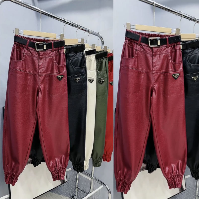 皮裤女秋冬新款束脚萝卜裤百搭显瘦哈伦裤仿皮皮U宽松休闲九分裤,女装/女士精品,休闲裤,淘宝优惠券,粉丝福利购,淘宝优惠卷