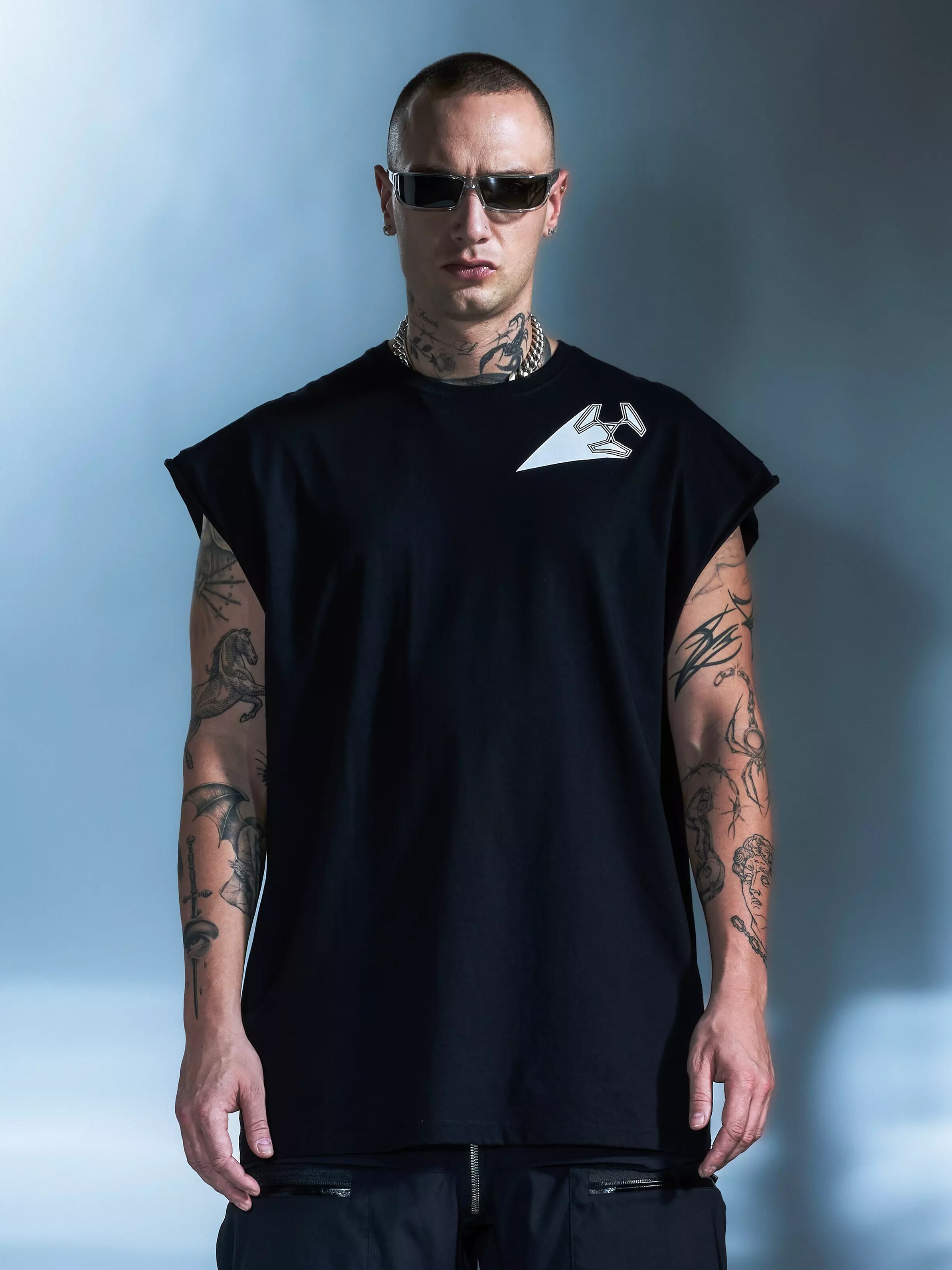 NJWN S25-PR-D 순면 기능성 대형 프린트 조끼 양복 조끼 라운드 넥 민소매 반팔 NON-ACRONYM