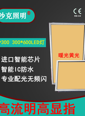 集成吊顶超薄led平板暖黄色光厨卫30*30*60铝扣板厨房卫生间3000K