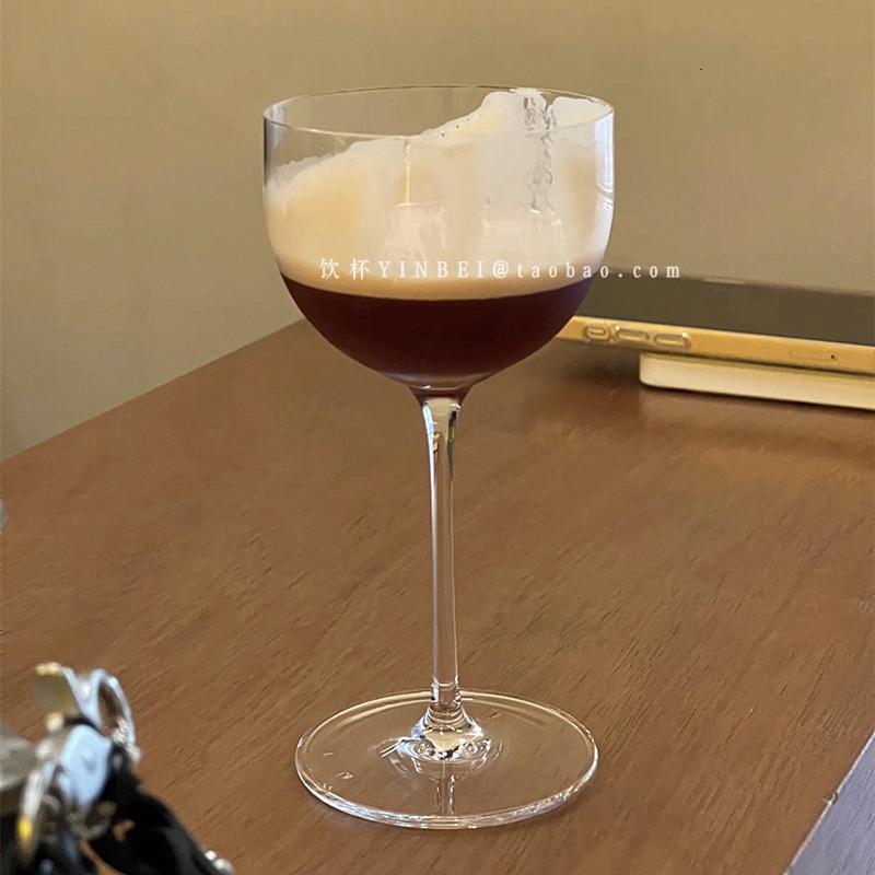 特调拿铁咖啡杯ins个性圆形无铅玻璃高脚杯马天尼鸡尾酒杯香槟杯