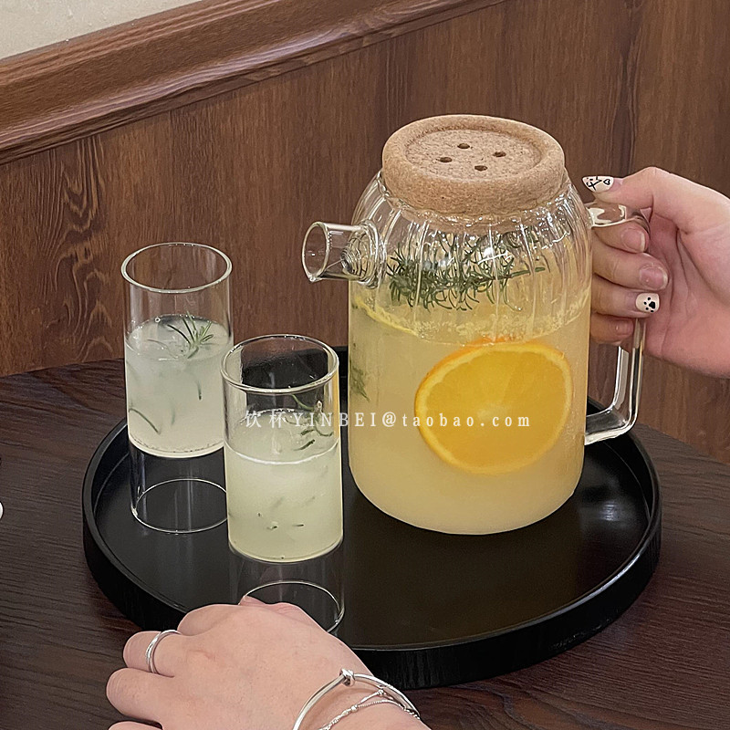 日式玻璃条纹水果茶壶