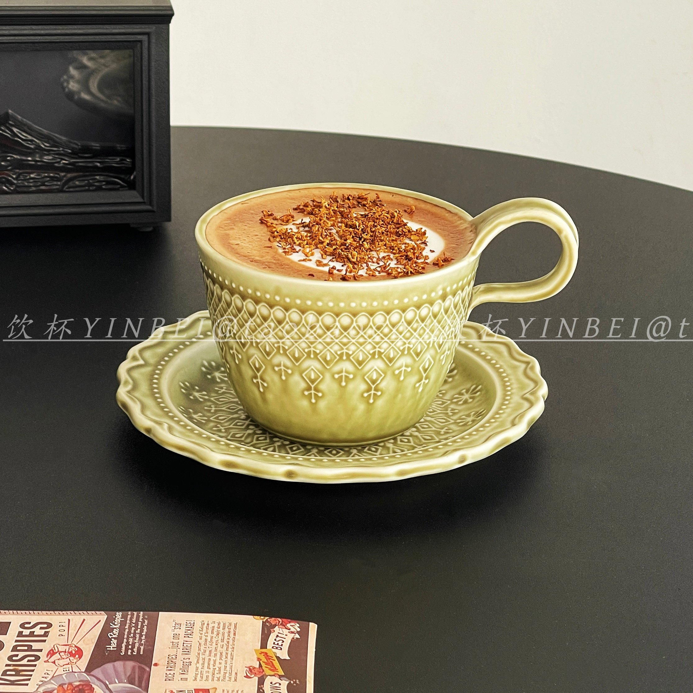 复古蕾丝纹陶瓷咖啡杯带碟家用精致下午茶杯拿铁杯小众设计感杯子,餐饮具,咖啡杯,淘宝优惠券,粉丝福利购,淘宝优惠卷