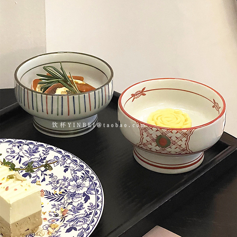 新中日式陶瓷高脚小吃碗