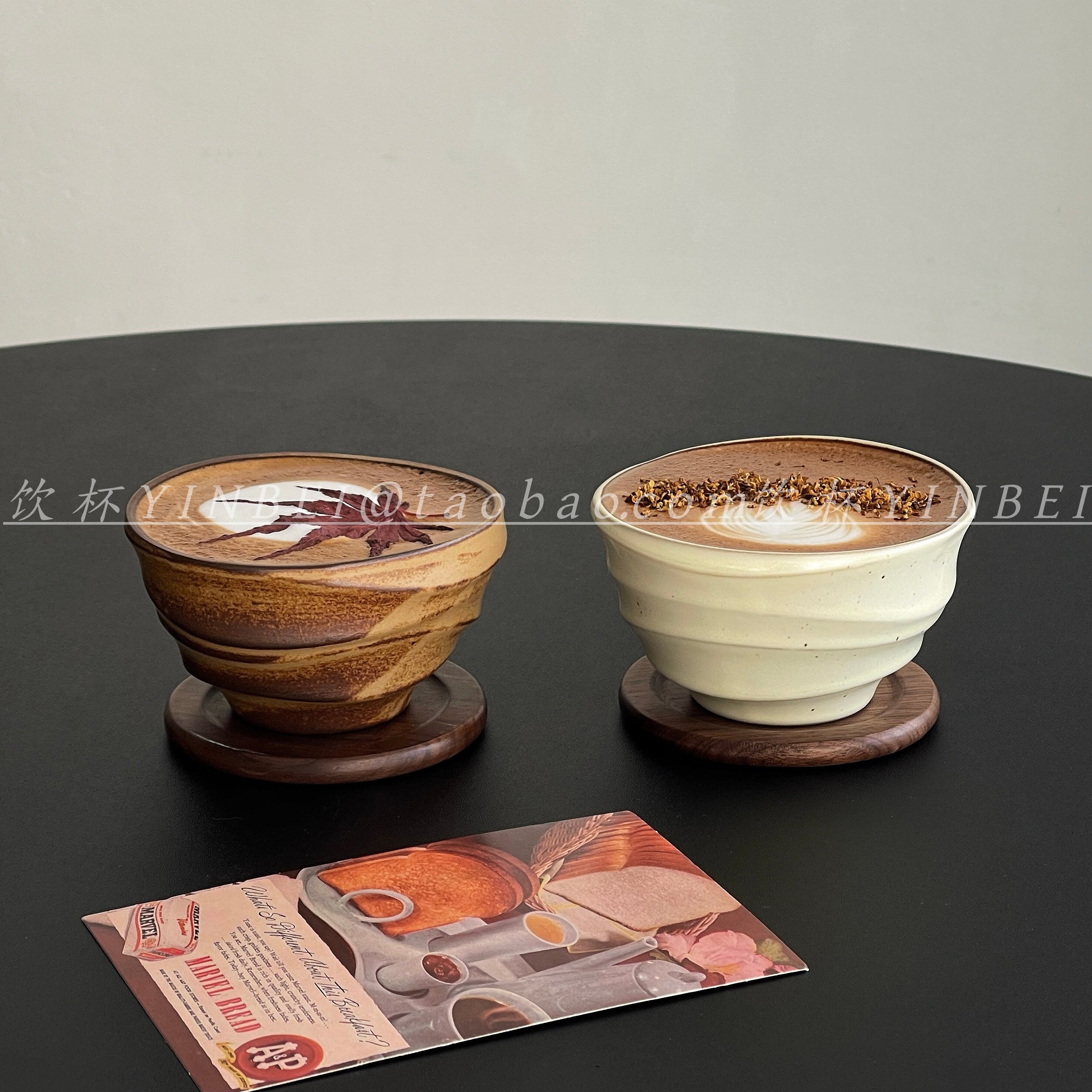 日式风粗陶咖啡杯窑变棕褐复古手握杯宽口拿铁杯陶瓷杯家用水杯