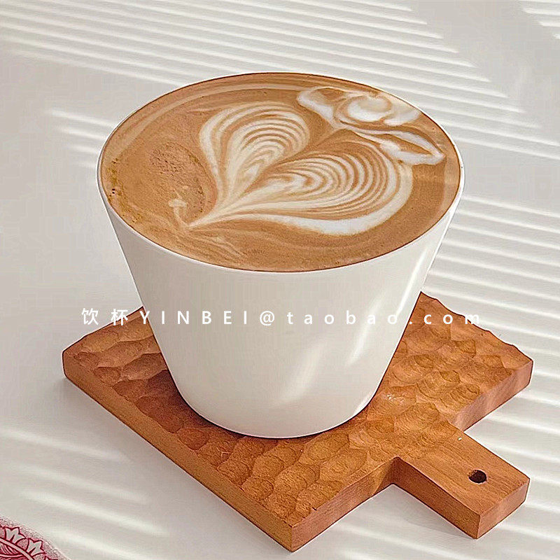 大口拉花复古磨砂咖啡杯