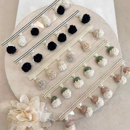 伯爵新款窗帘花边辅料松子毛球居家装饰配件小饰品diy吊珠蕾丝边