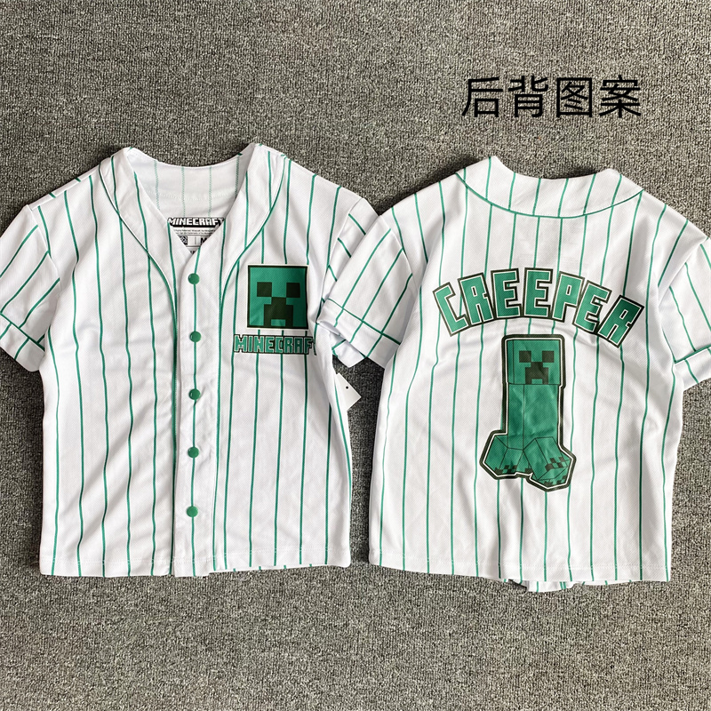 外贸儿童棒球服夏季 运动条纹衬衫 短袖我的世界宽松休闲上衣