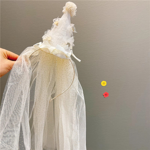 儿童公主生日帽子头箍头纱发箍女童周岁发饰女孩头箍皇冠头饰拍照