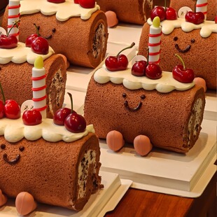 樱桃季创意jerrycat毛巾卷蛋糕卷可爱蛋糕软陶生日蜡烛小脚插件w