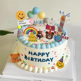 小熊蜡烛插牌蛋糕装 生日星之卡比爱心气球w 饰摆件ins网红复古韩式