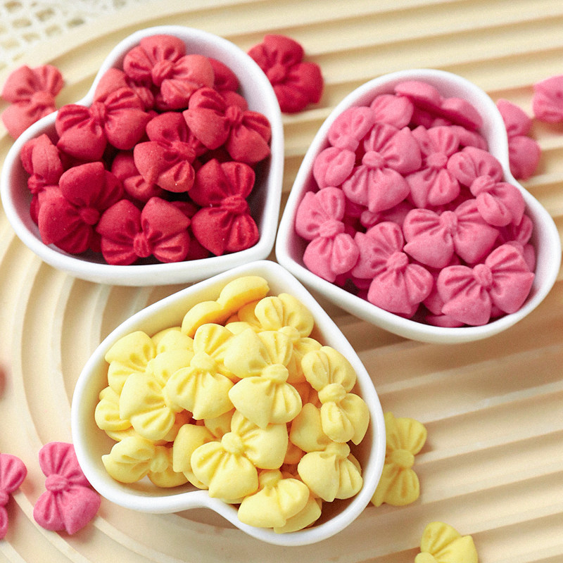 蝴蝶结饼干蛋糕装饰摆件可食用樱花红丝绒饼干纸杯蛋糕甜品台插件