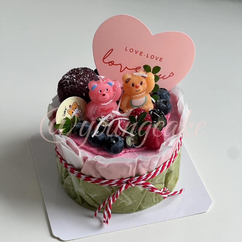 520情人节爱心loveyou卡片蛋糕装饰小熊蜡烛红白麻绳烘焙装扮配件