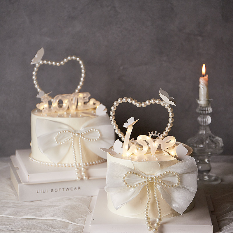 网红2024情人节蛋糕装饰珍珠爱心蝴蝶结摆件发光love灯插牌插件,节庆用品/礼品,节日装扮用品,淘宝优惠券,粉丝福利购,淘宝优惠卷