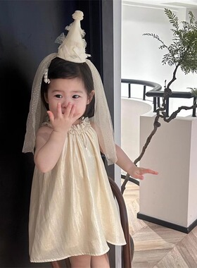网红女孩儿童周岁小公主宝宝派对头饰生日帽子带纱发箍场景布置l