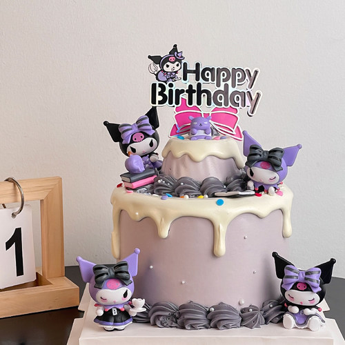 网红酷米米蛋糕装饰摆件黑色系儿童生卡通生日派对甜品装扮插牌