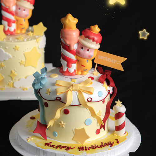 网红可爱许愿星星人蜡烛蛋糕装饰摆件卡通儿童生日公仔蜡烛插件