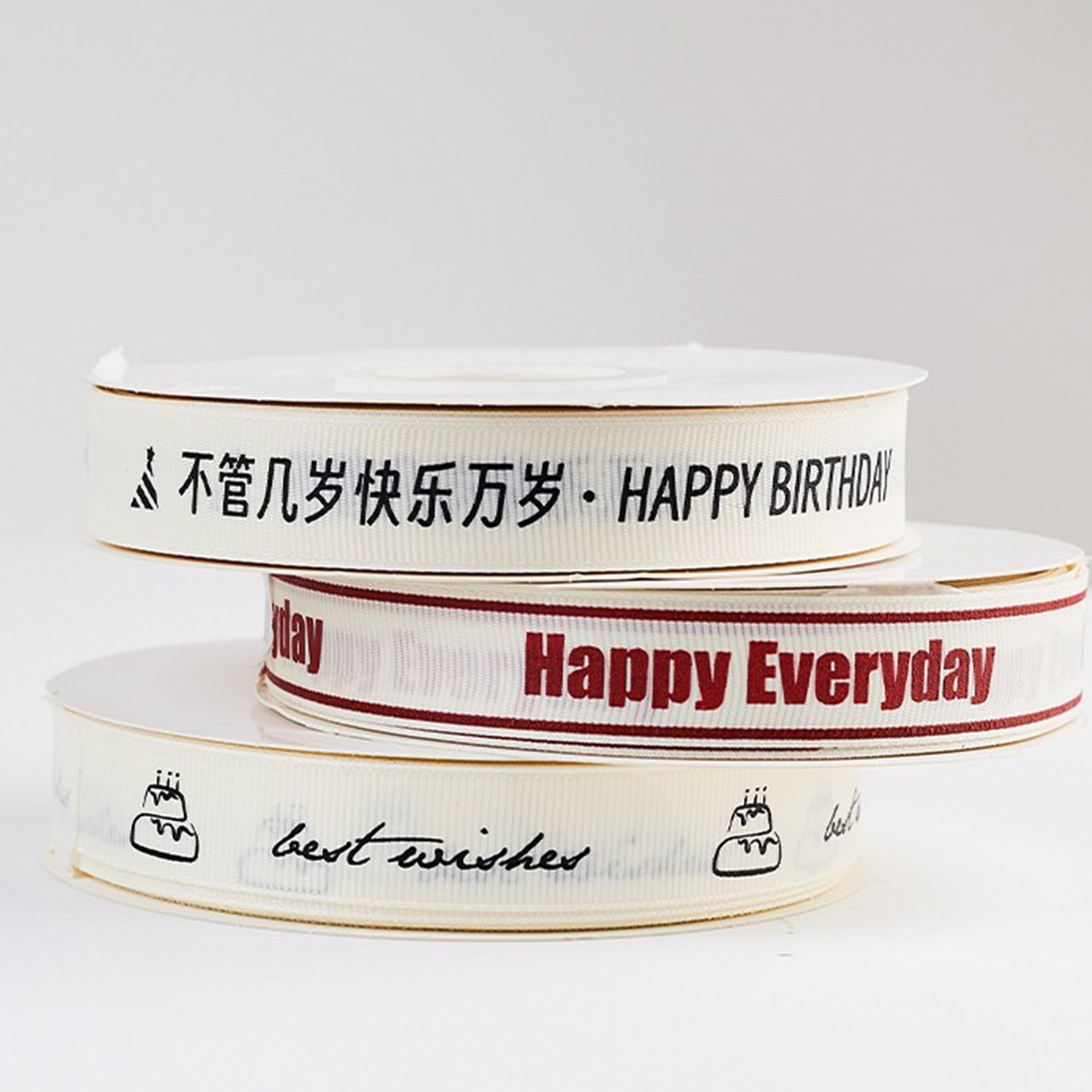 INS风米白色英文罗纹彩带