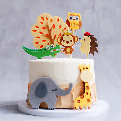 网红小狮子森林动物园蛋糕装饰